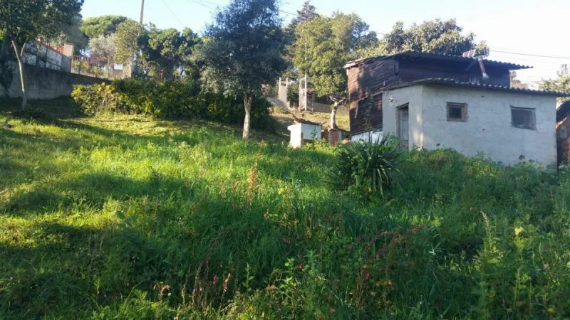 Urban plot with wooden house