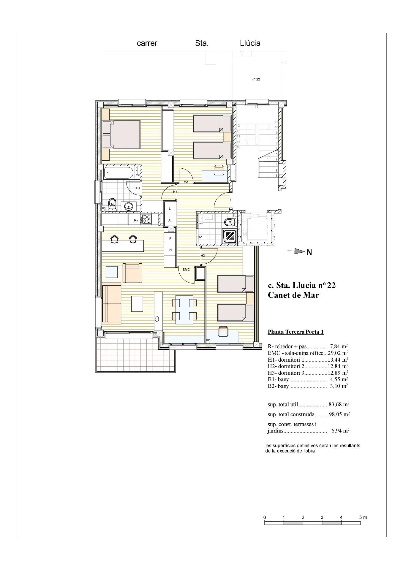New-build Canet flat, 3 bedrooms