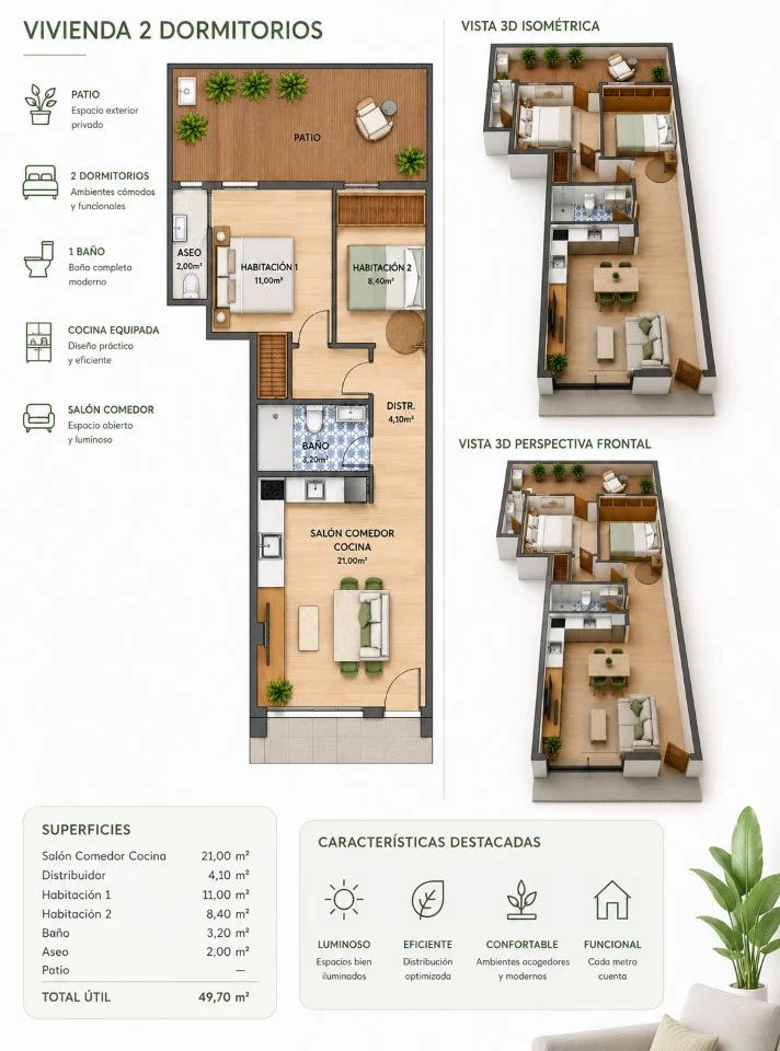 Ground-floor flat near beach, 70 m²