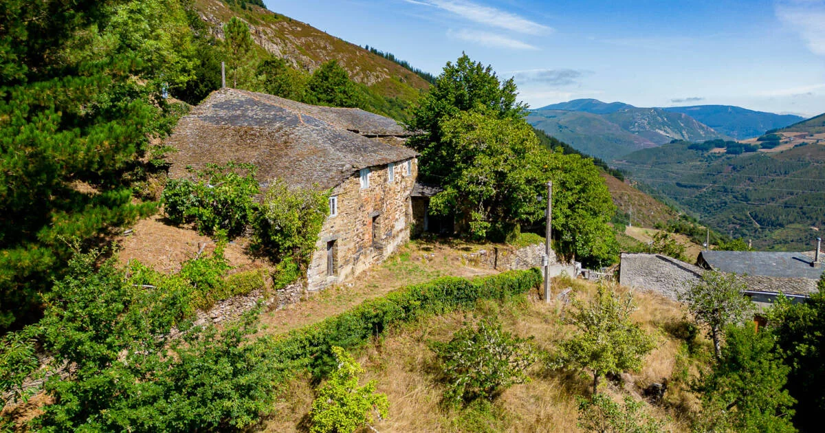 Conjunto rural de piedra con terreno forestal