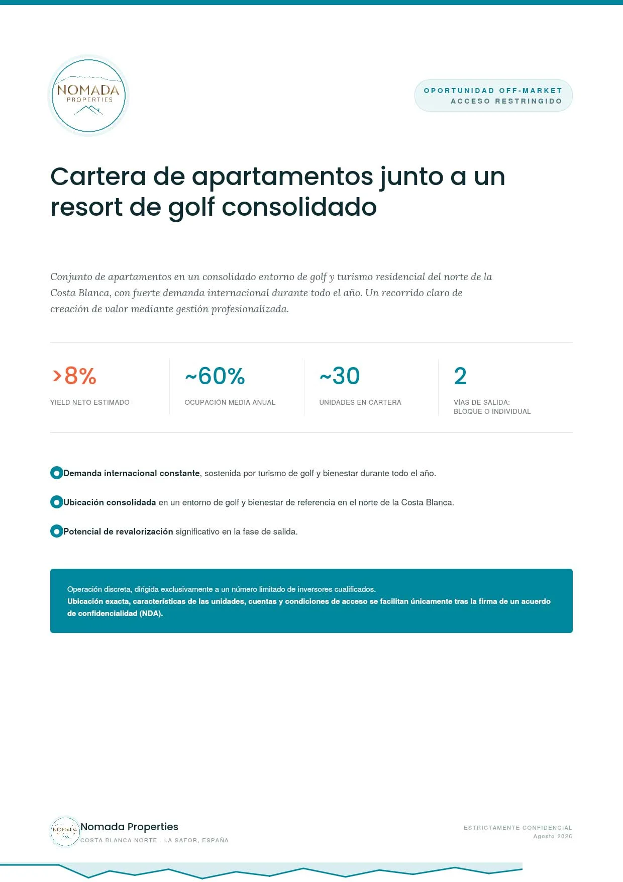 Cartera de apartamentos en resort de golf
