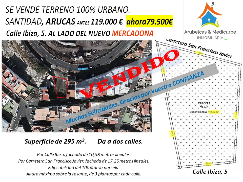 Terreno urbano en Arucas, 295 m², tres plantas