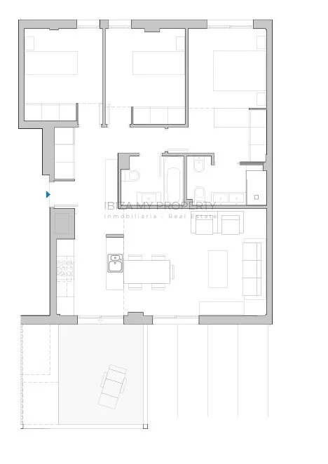 Three-bedroom apartment under construction