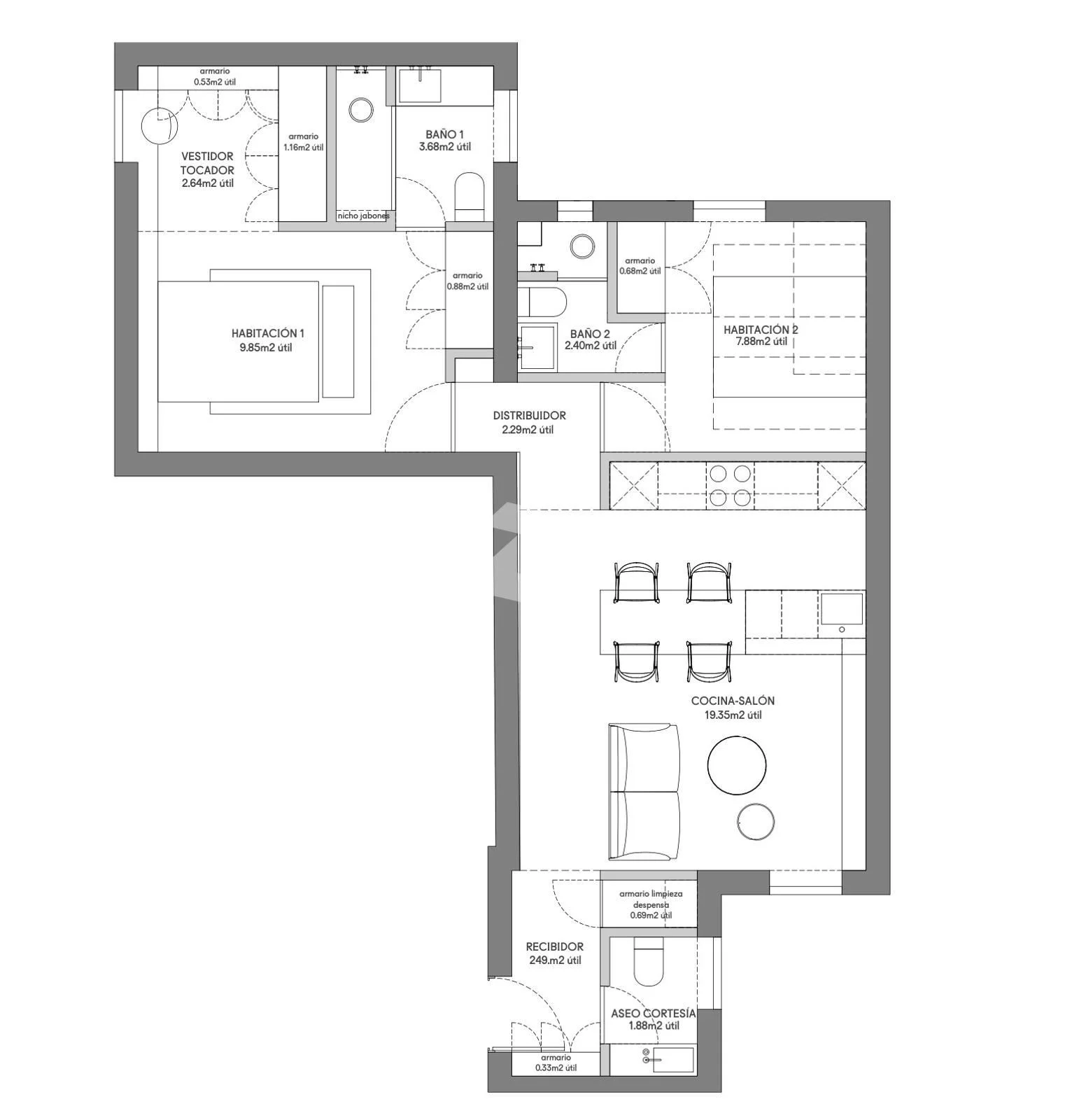Renovated Recoletos apartment, two suites