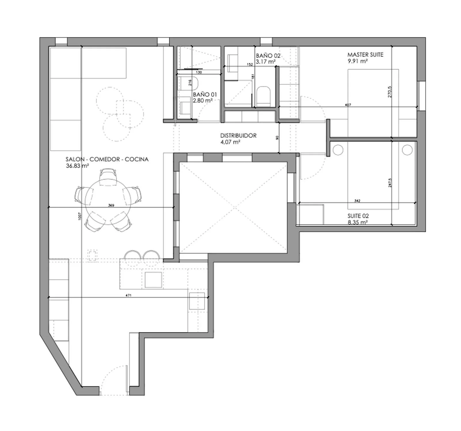 Reformed Goya flat, two-bedroom interior