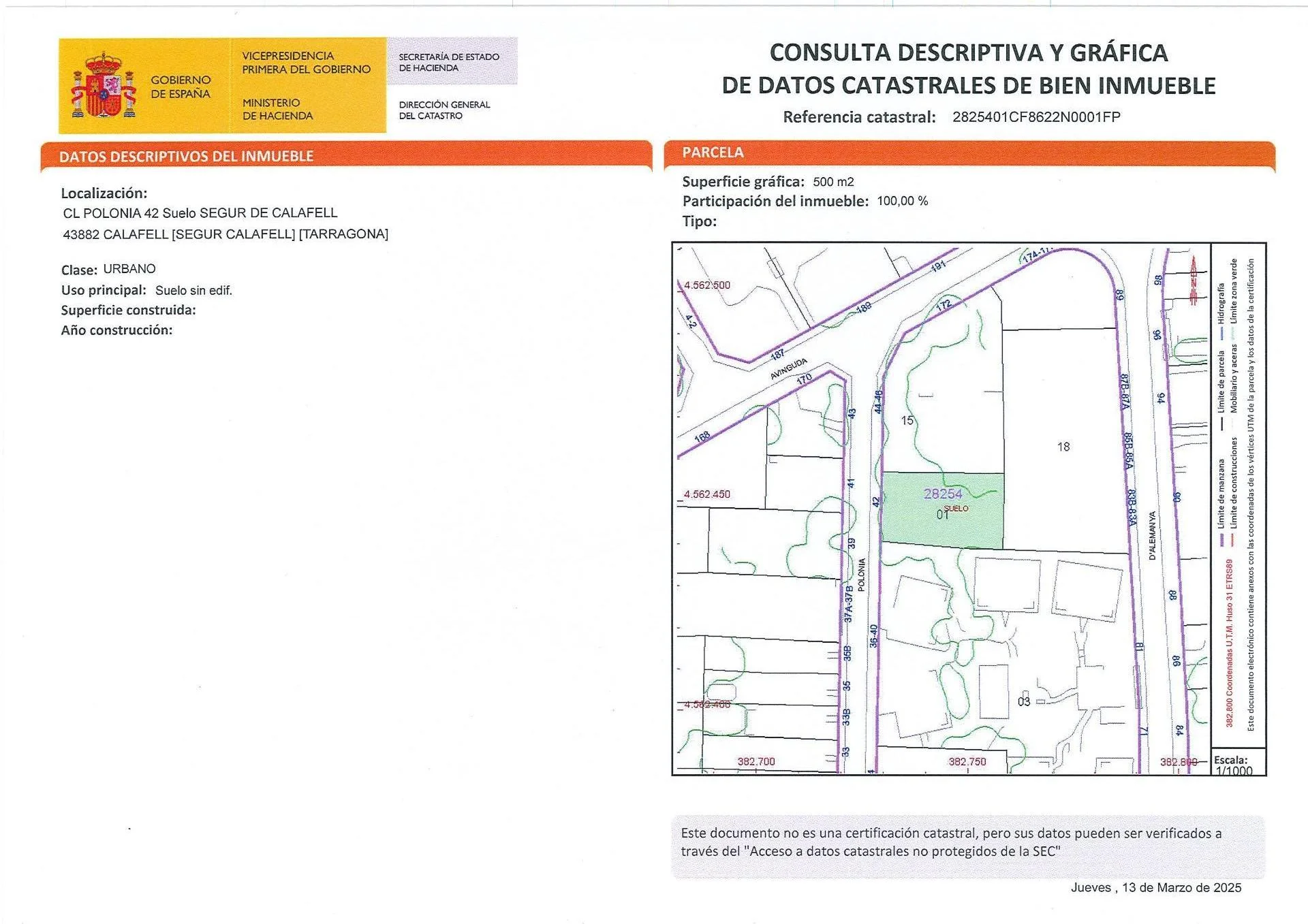 Parcela urbana en Segur, 500 m²