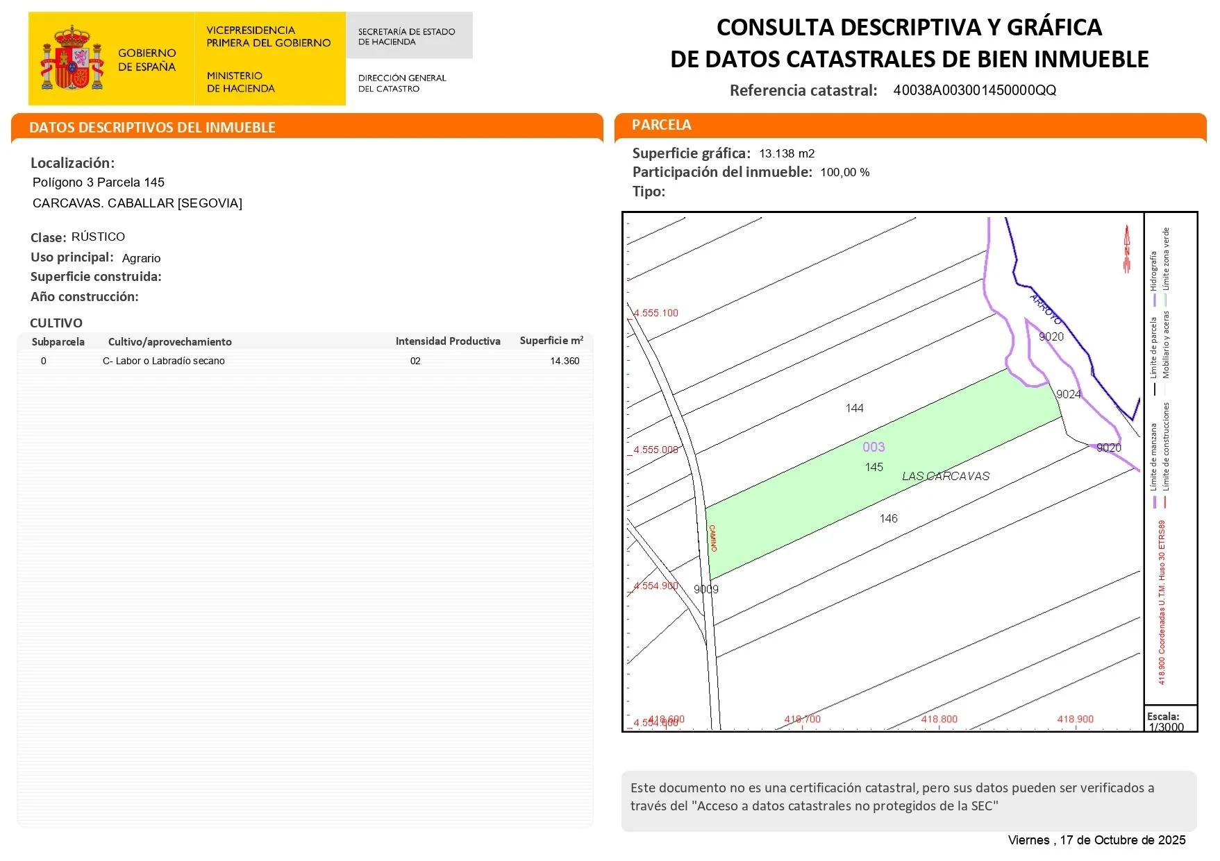 Rural land in Caballar, 24,000 m²