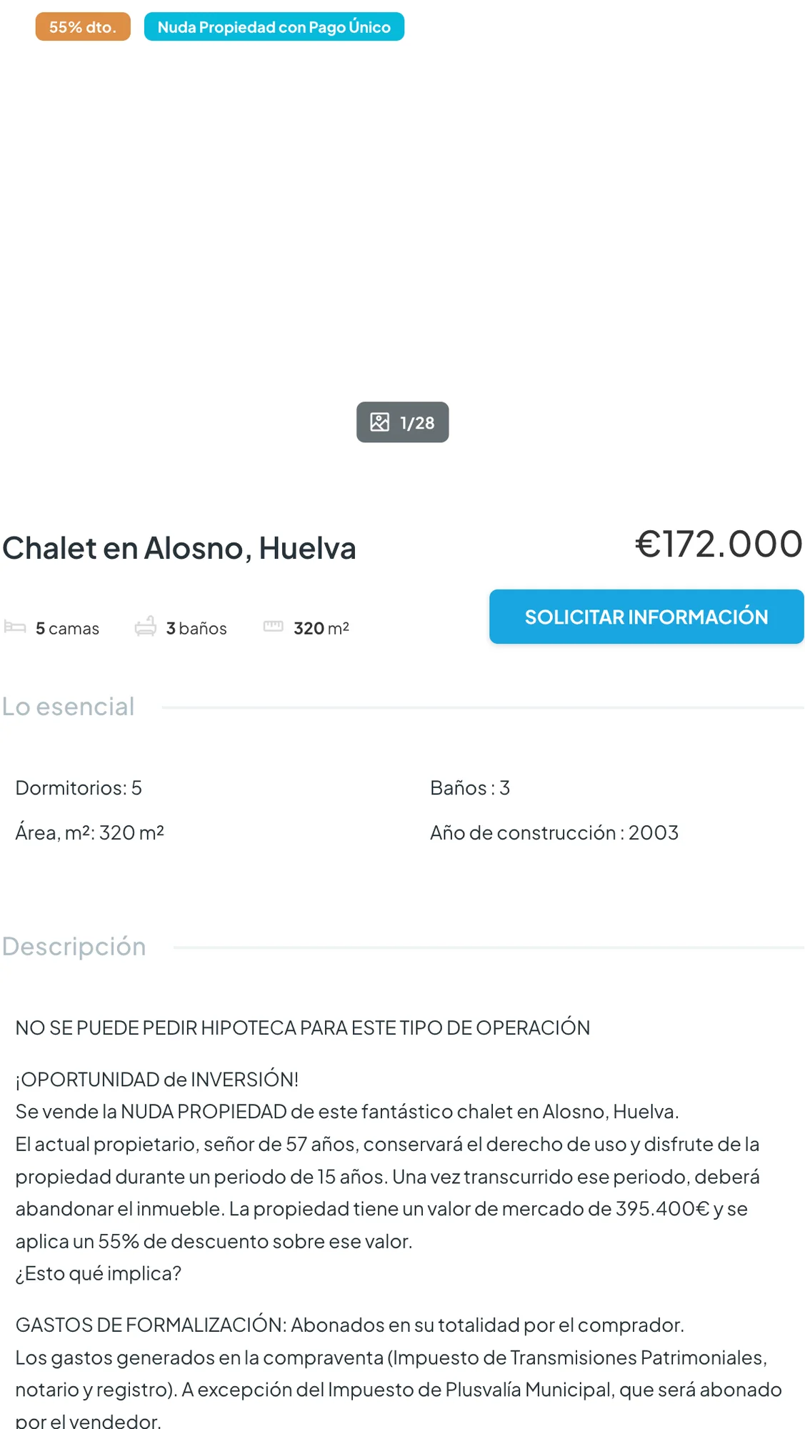 Chalet en nuda propiedad con piscina