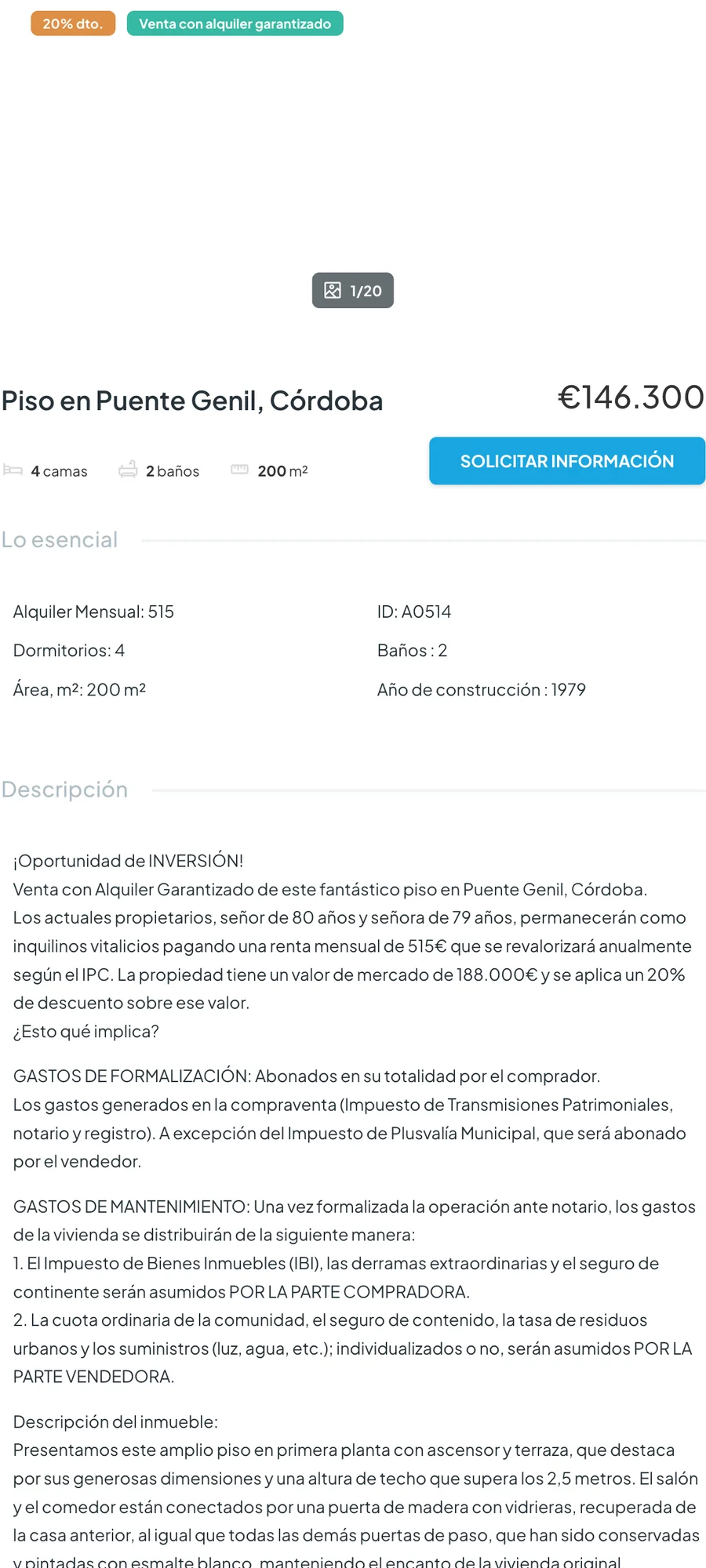 Piso céntrico en Puente Genil con alquiler vitalicio