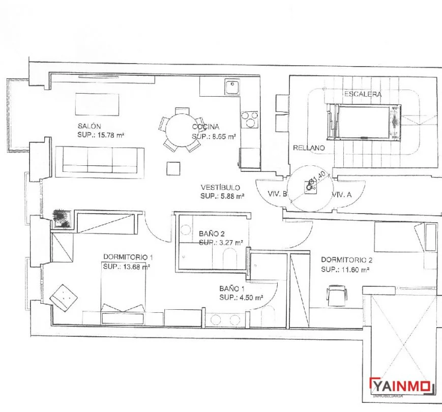 Central 62 m² open-plan flat