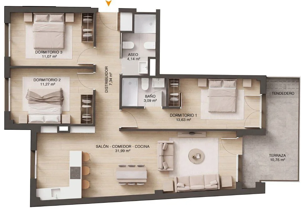 New-build Balmaseda flat, three bedrooms