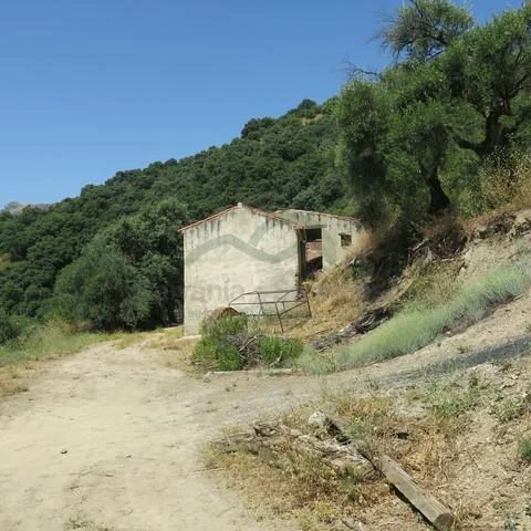 Ruinas de molino con gran terreno montañoso