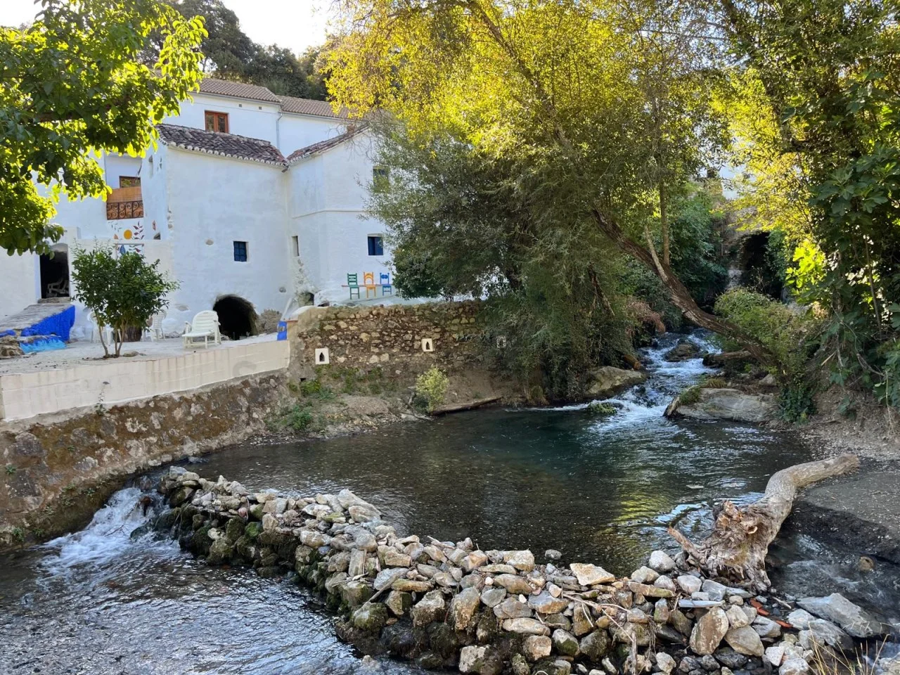 Finca rural con molino tradicional