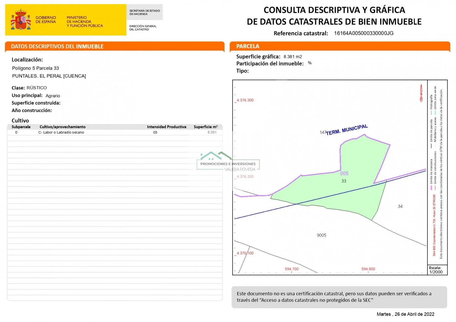 El Peral rural land, 8,381 m²