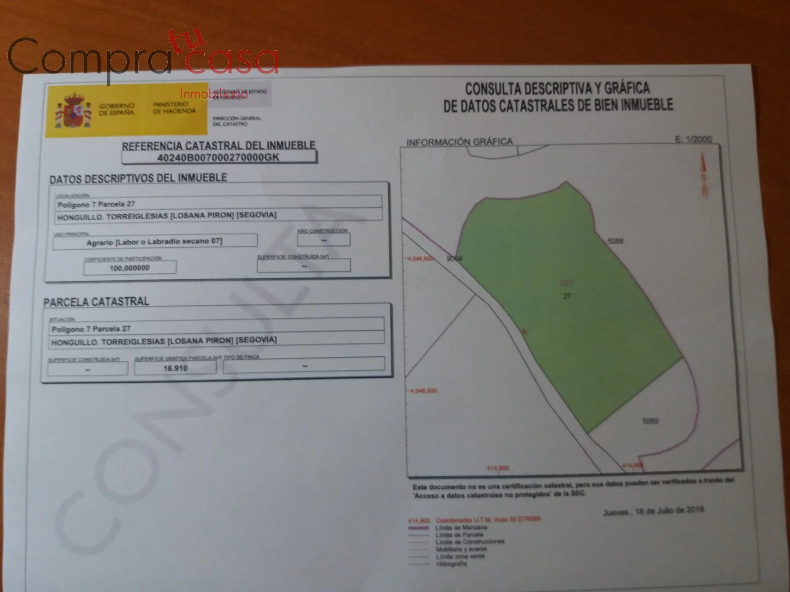 Parcela rústica en Losana, 16.910 m²
