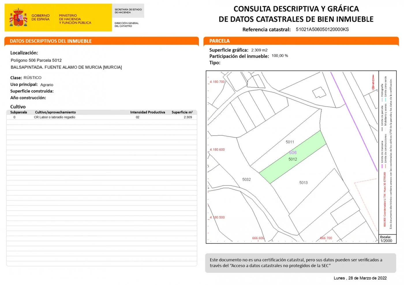 Buildable Balsapintada plot, 2309 m²