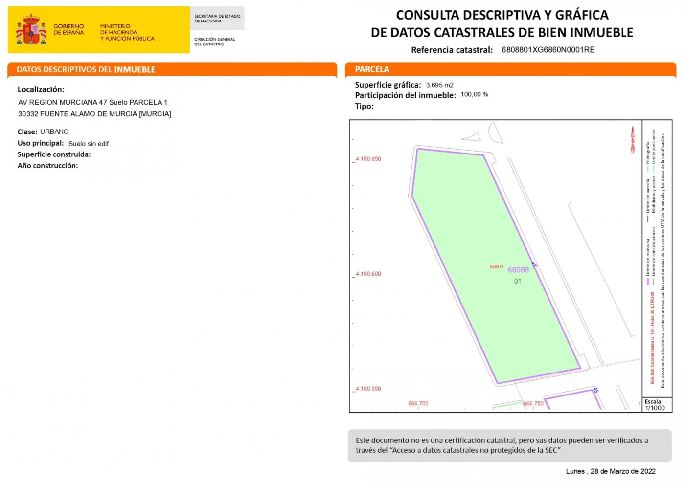 Buildable urban plot, 3,695 m²