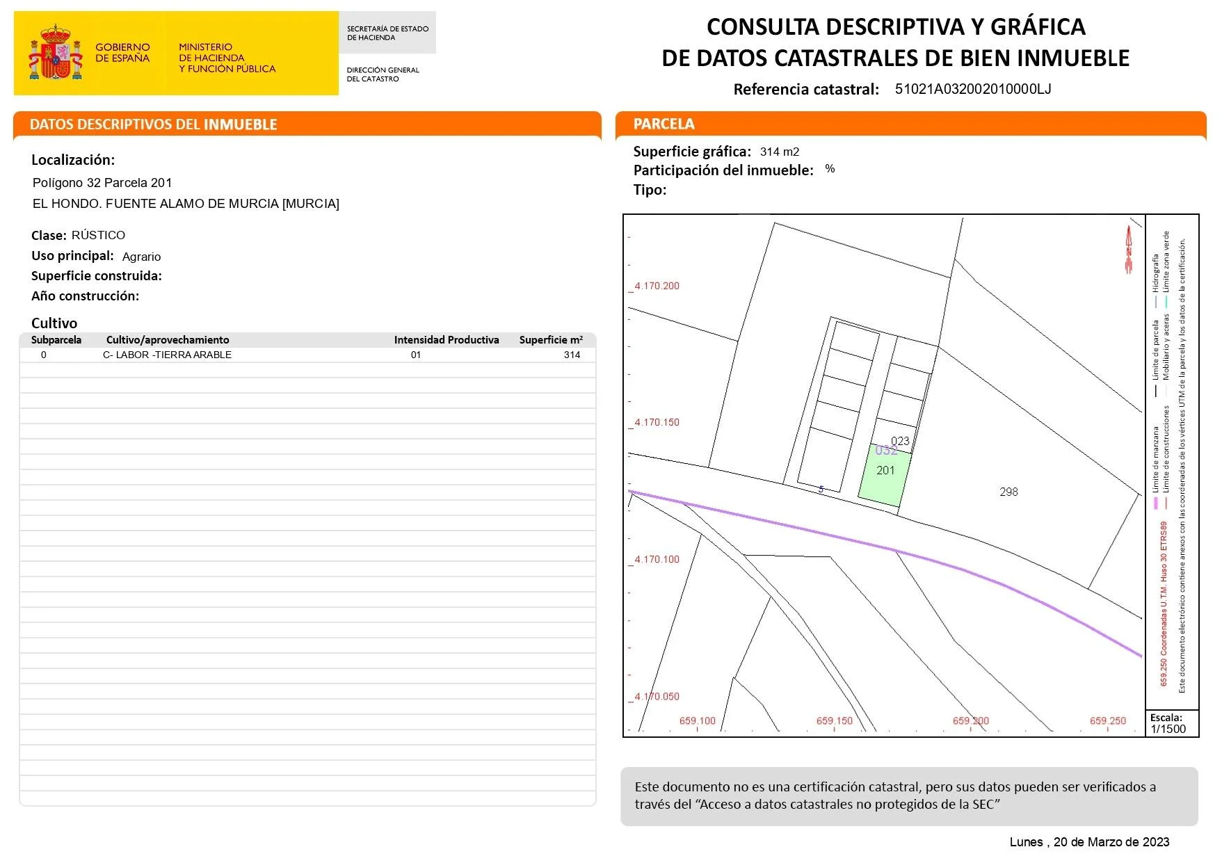 Rustic land in Las Palas, 313 m²