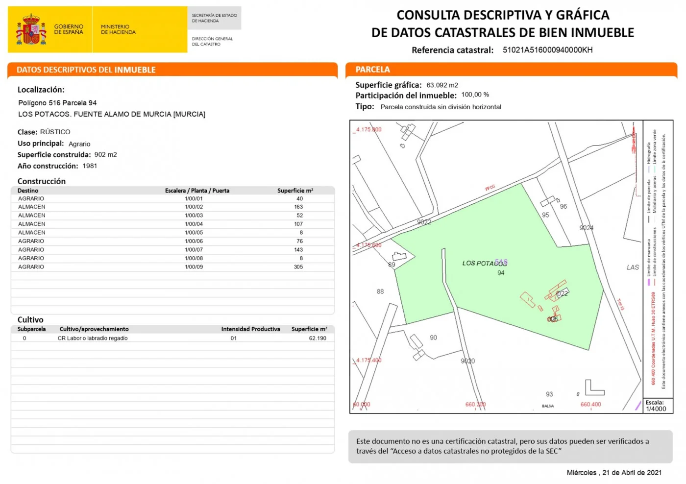 Large rural land parcel near Murcia