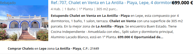 Chalet de cuatro dormitorios en La Antilla