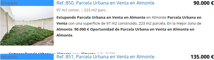 Parcela urbana en Almonte de 223 m²