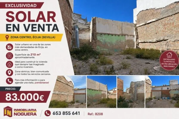 Solar céntrico en Écija, 210 m²