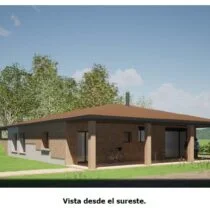 Casa en construcción con estructura de piedra