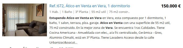 Ático en Vera de 55 m² útiles