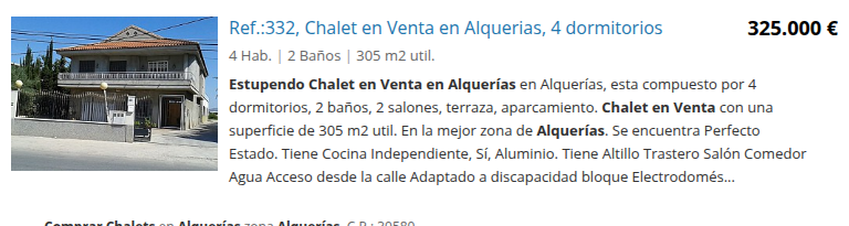 Chalet in Alquerías, four bedrooms