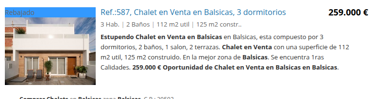 Chalet de tres dormitorios en Balsicas