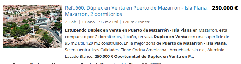 Dúplex en Isla Plana, 2 dormitorios