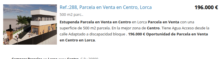 Central Lorca plot with 500 m²