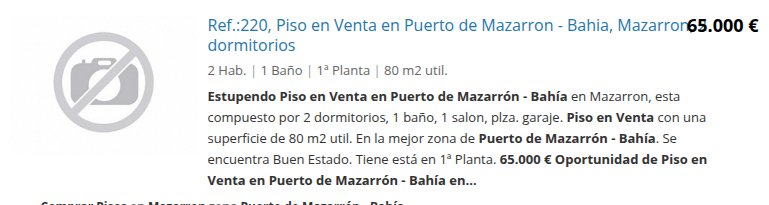 Piso de dos dormitorios en Puerto de Mazarrón