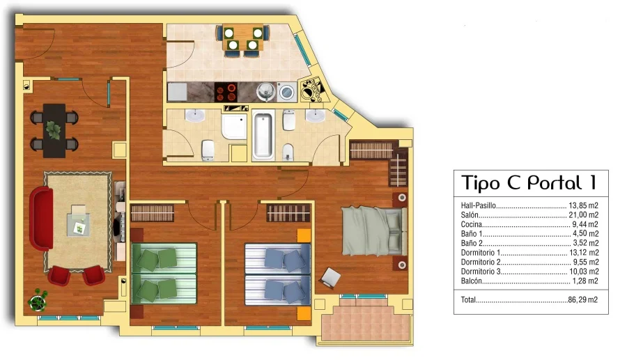 Seminew flat in Lateorro, three bedrooms