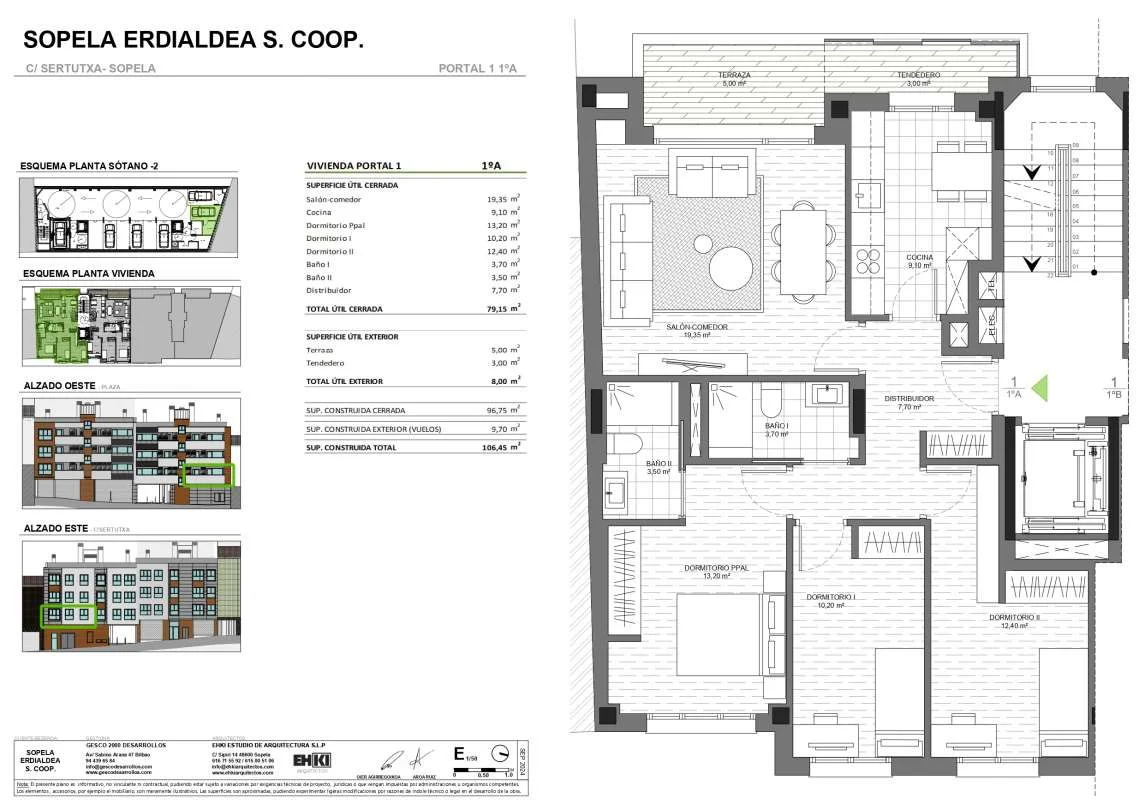 Three-bedroom flat with garage, terrace