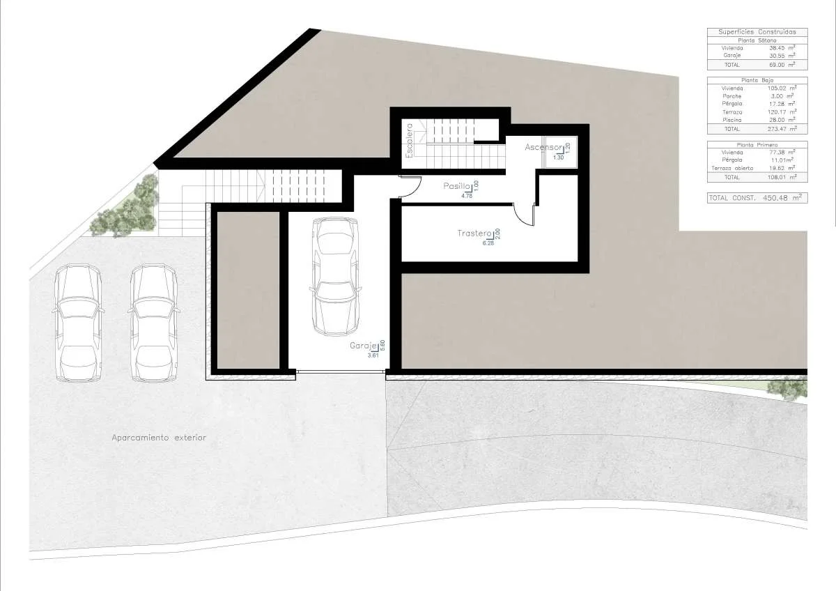 Villa sobre plano con vistas panorámicas