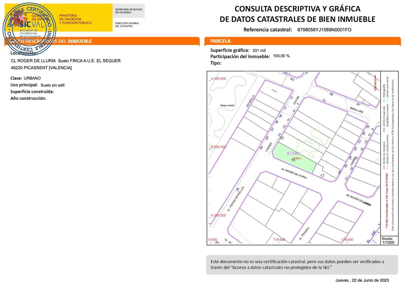 Dos solares edificables en Picassent, 392–331 m²