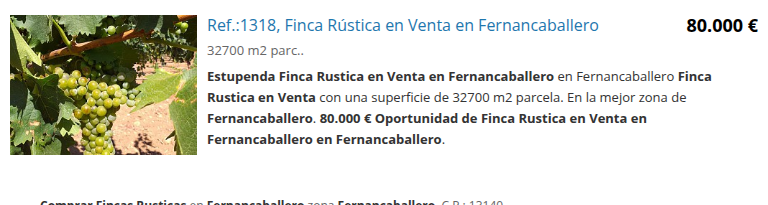 Finca rústica en Fernancaballero, 32.700 m²