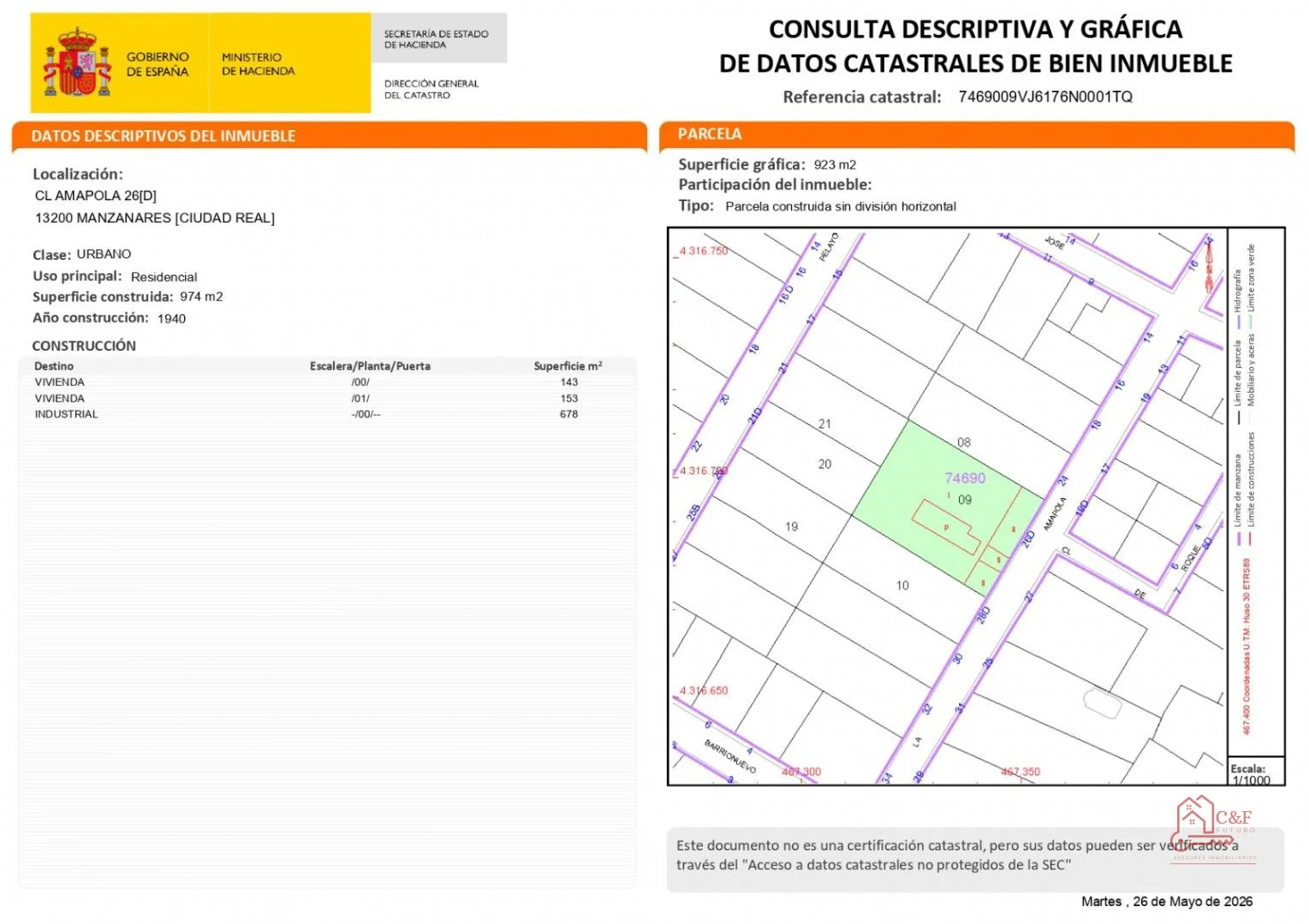 Urban plot in Manzanares, 1,375 m²