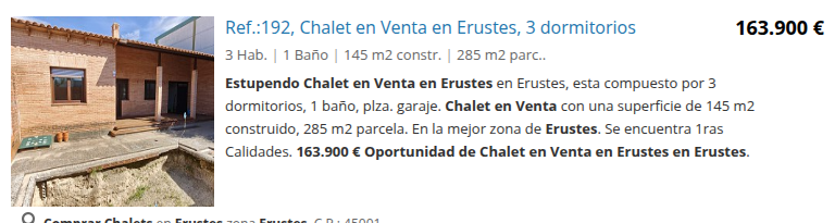 Chalet de tres dormitorios con parcela en Erustes