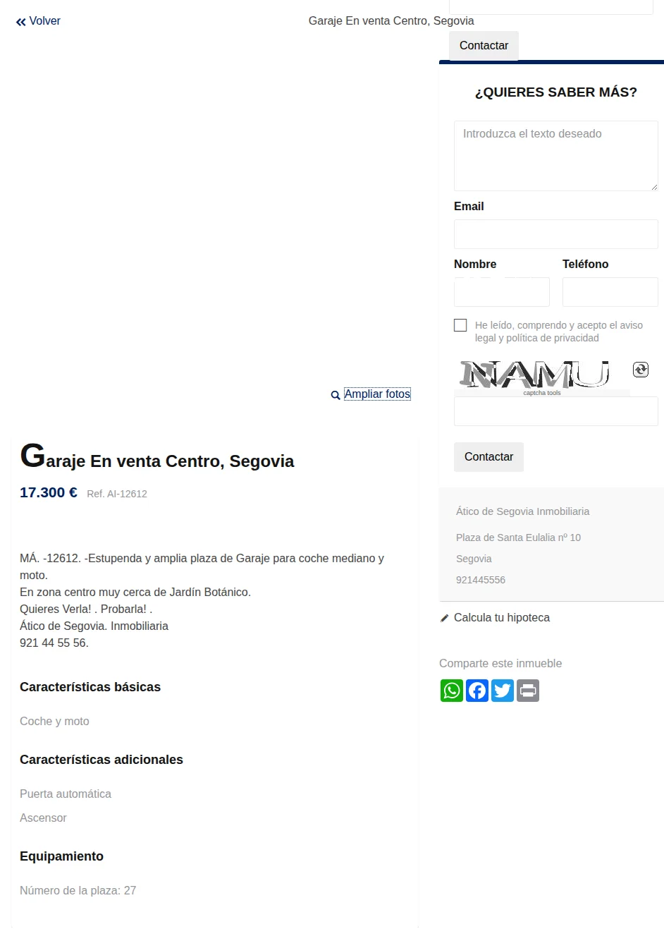 Garaje céntrico para coche y moto