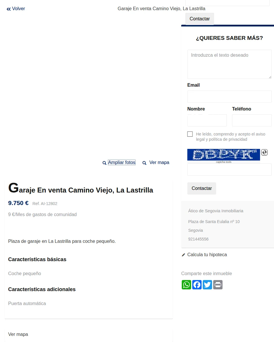 Garaje para coche pequeño en La Lastrilla