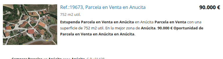 752 m² land plot in Anúcita